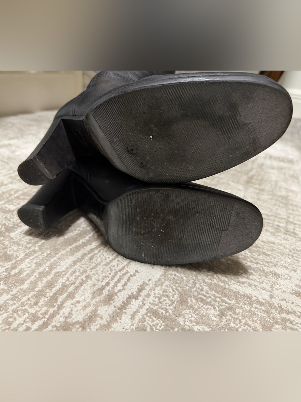Prada Black Leather Knee-High Block Heel Boots with Gold Logo - Picture 11 of 11